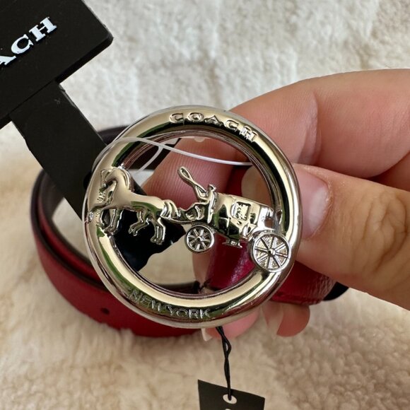 NWT! Coach Women\'s Horse and Carriage Silver Buckle Belt In Red Size S F78181 main image 6